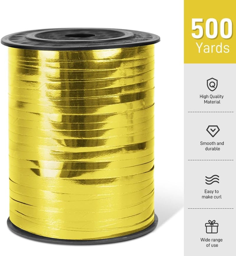 Isaspire 500 ياردة من شريط التزيين المعدني اللامع باللون الذهبي، 1/5" شرائط بالون ذهبية - مثالي لتغليف الهدايا، وزهور بائع الزهور، وخيوط البالون لعيد الهالوين، عيد الميلاد، حفلة عيد الميلاد. - Image 2